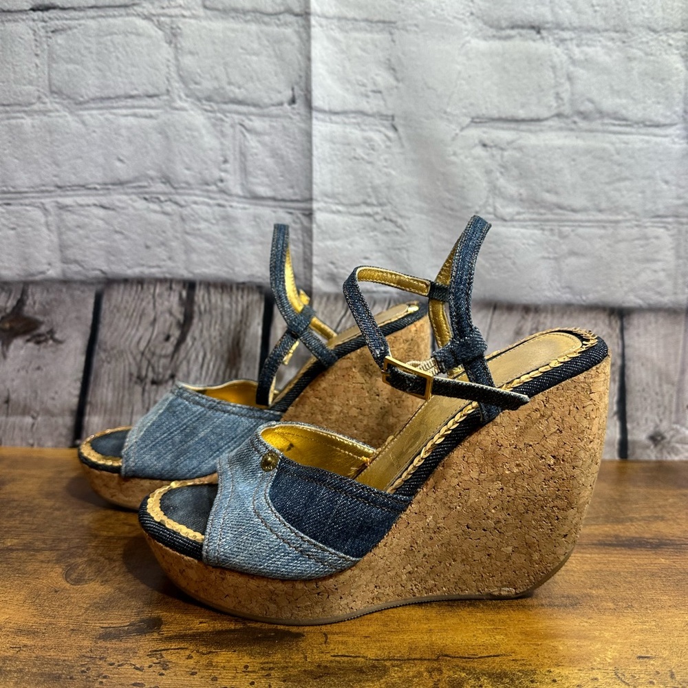 Dolce & Gabbana Vintage Blue Jean Cork Wedges size 35 - Picture 3 of 13